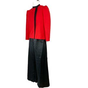 Leslie Fay Petite Women's Red Jacket with Black Pants Outfit 2 Piece Set Size 6P